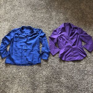 Vintage Women’s Handmade Lot Of 2 Tops Blouses Size Small Blue Purple Button